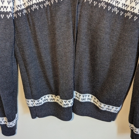 FRANK & OAK Grey & Cream Fair Isles Wool Chunky Knit Cardigan Size Medium - Picture 7 of 12